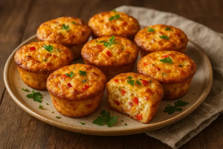 Mini quiche mafini sa sirom i povrćem u kalupu.