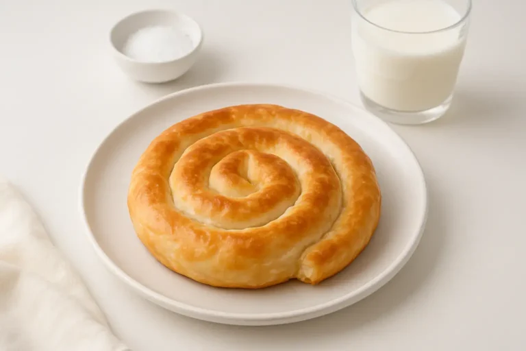 sukana pita sa siromi jogurtom uvijene i servirane na tanjiru.