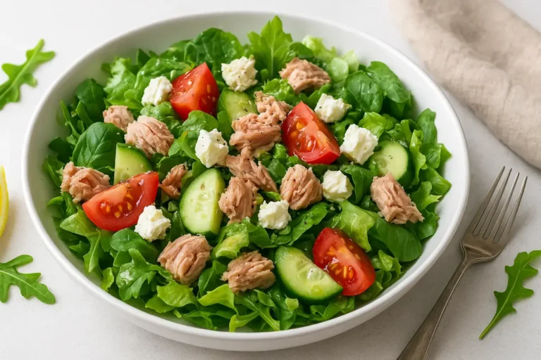 Proteinska salata sa tunjevinom, paradajzom, krastavcem i feta sirom