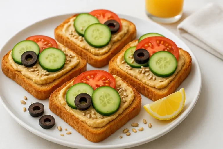 Hrskavi tost sa humusom, paradajzom i krastavcem.